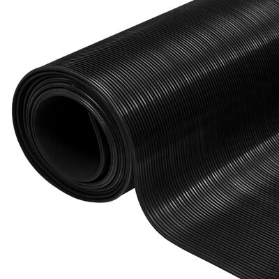 Suelo de Goma Rayada Fina Negro | 1,2x15m | 3mm | Alto tránsito | Taller