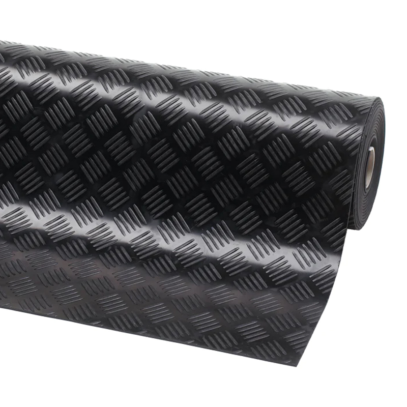 Suelo de Goma Checker Negro | 1,4x10m | 3mm | Alto tránsito | Taller