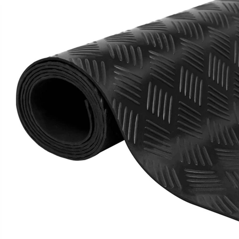 Suelo de Goma Checker Negro | 1,5x10m | 4mm | Alto tránsito | Taller